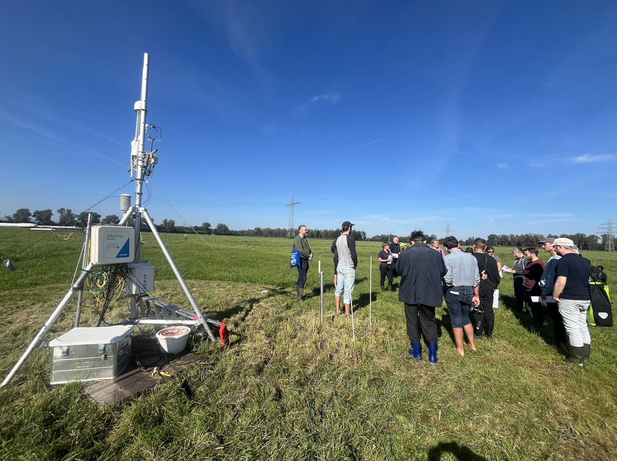  Eddy Covariance Flux Tower measuring gas exchanges to calculate greenhouse gas emissions at experimental station in Großkarolinenfeld peatland in Bavaria, Germany. 