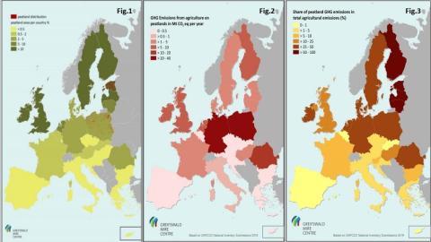 Figure 1: Distribution of peatlands in the Member States of the European Union with details for Estonia and Poland (based on data from the Global Peatland Database (GPD) / Greifswald Mire Centre, 2017); Figure 2. GHG Emissions from agriculture on peatlands in Mt CO eq per year Poland (based on data from the Global Peatland Database (GPD) / Greifswald Mire Centre, 2019); Figure 3. Share of peatland GHG emissions in total agricultural emissions (%) Poland (based on data from the Global Peatland Database (GPD)