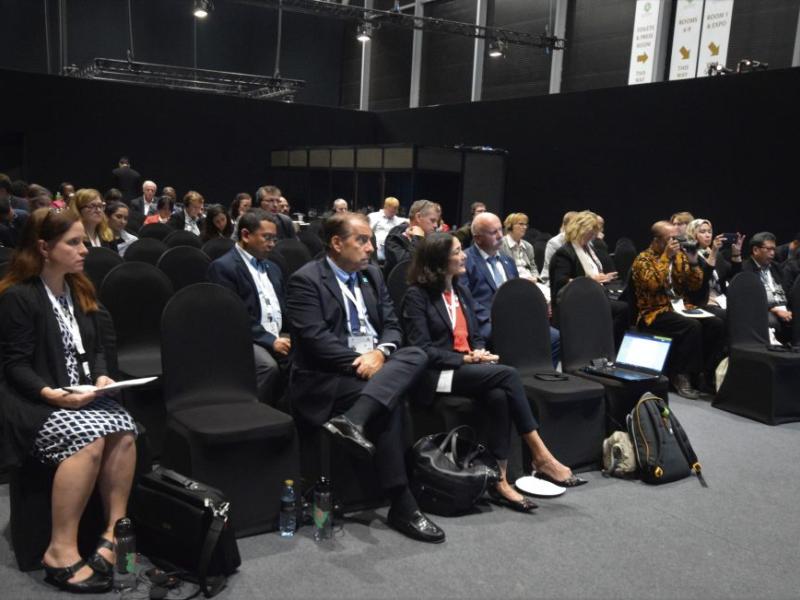 The side event was attended by a large audience. Front row are Lisa Janishevski, Francisco Rilla and Martha Rojas Urrego, Secretary General of the Ramsar Convention.